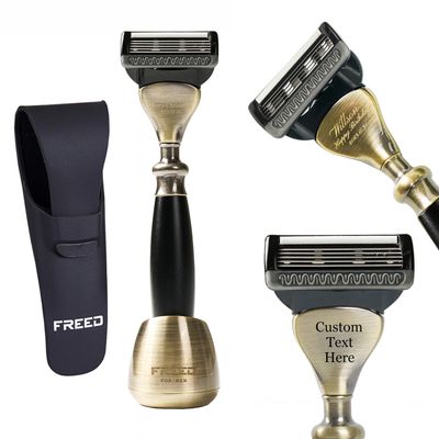 FREED 5-Blade Razor 4-piece travel set,Bronze Series Customized gift, Aluminum Alloy Material include 5 Blades,travel case,razor base,It's the best gift for men (Black)