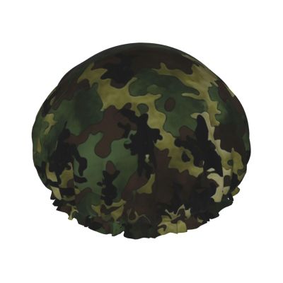 Dwrepo Camouflage Pattern Print Shower Cap for Women Men Waterproof Hair Cap Double Layered Reusable Bath Caps Soft Bathing Shower Hat Spa Salon Shower Caps