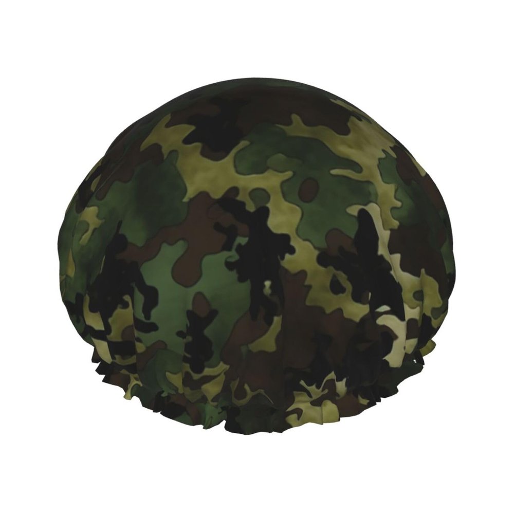 Dwrepo Camouflage Pattern Print Shower Cap for Women Men Waterproof Hair Cap Double Layered Reusable Bath Caps Soft Bathing Shower Hat Spa Salon Shower Caps