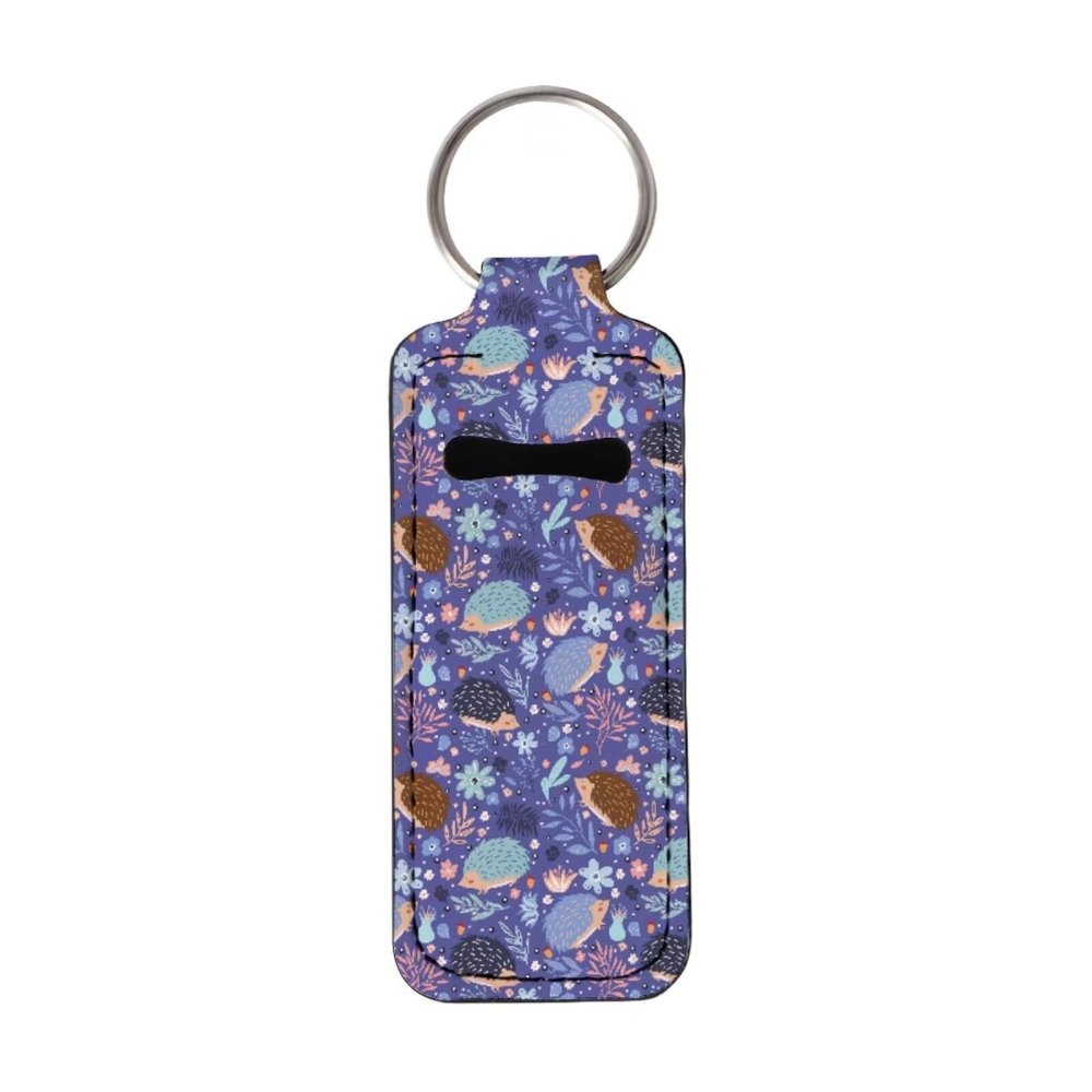 Baxinh Flowers Hedgehog Printed Chapstick Holder Keychain Clip-on Sleeve Chap Stick Pouch Lip Balm Holsteror Lipstick Tracker Safeguard, Pink