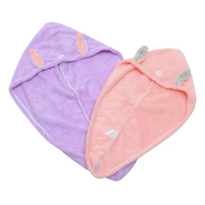 DOITOOL 2pcs Cartoon Hair Towel Wraps Quick Drying Microfiber Hair Turbans for Women Boys and Girls Button Design Light