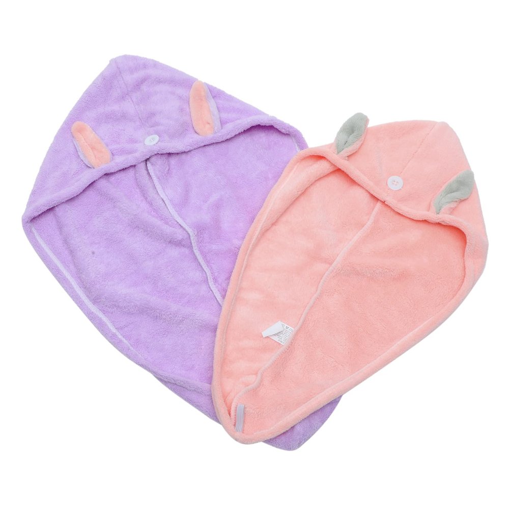 DOITOOL 2pcs Cartoon Hair Towel Wraps Quick Drying Microfiber Hair Turbans for Women Boys and Girls Button Design Light