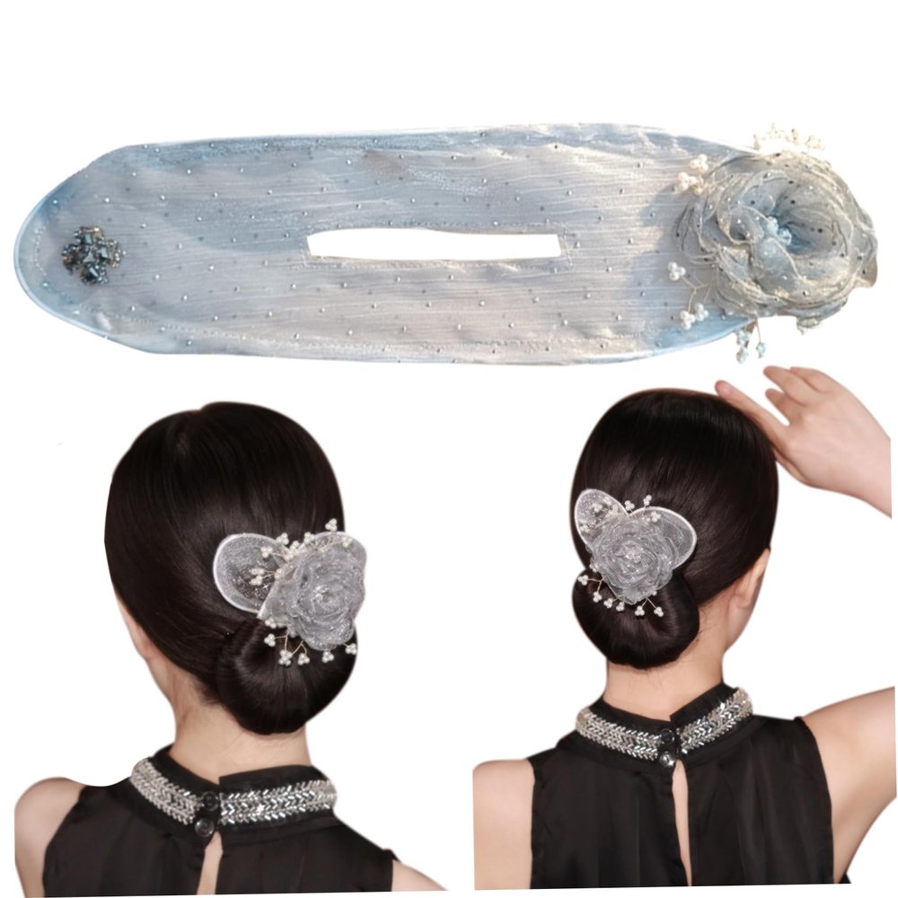 Hair Bun Maker Floral Design Dotted Bun Maker Exquisite Bun Maker Bun Shapers Bun Makers for Hair Long Hair Women Mesh Hairstyles Accessories, Grey