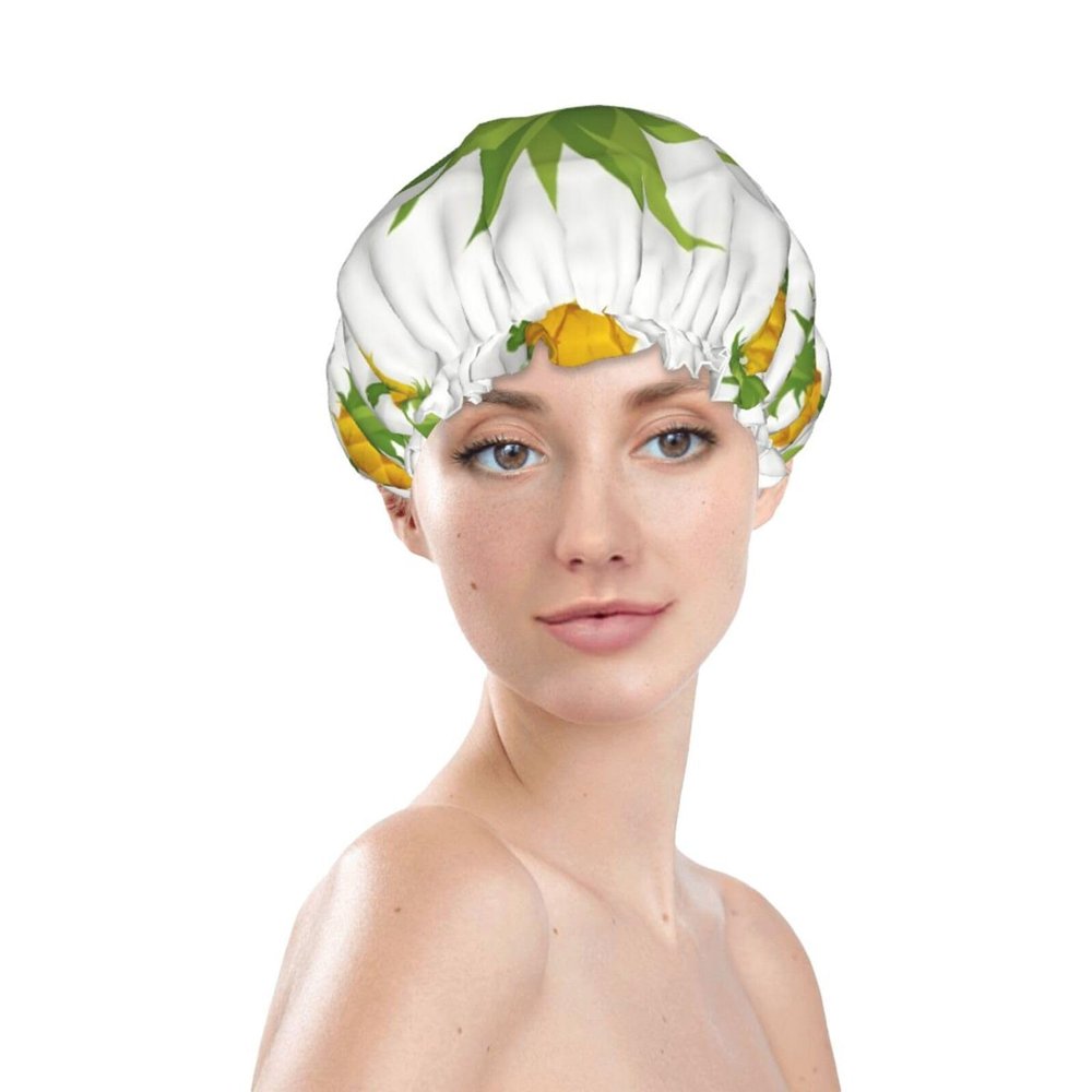 Shower Cap for Women Reusable Bath Cap Upgrade Double Layers Bathing Hat Waterproof Elastic Bath Hair Cap for Women Ladies Spa Salon Hair Bath Hat