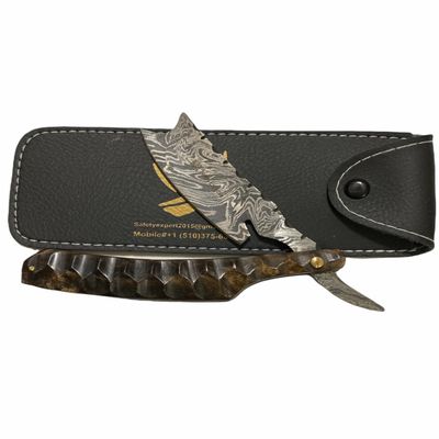 Hand Made Damascus Steel Straight Razor shaving razor folding knife Ready Classic Barber Blade Edge, Men Straight Razor, Be Close Shave, Best Great Gift (Brown)