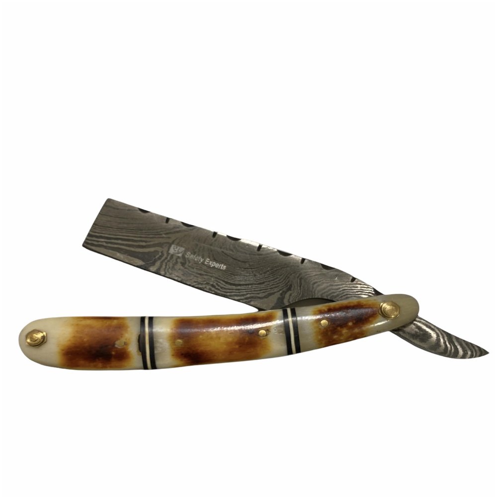 Hand Made Damascus Steel Straight Razor shaving razor folding knife Ready Classic Barber Blade Edge, Men Straight Razor, Be Close Shave, Best Great Gift (White Brown)