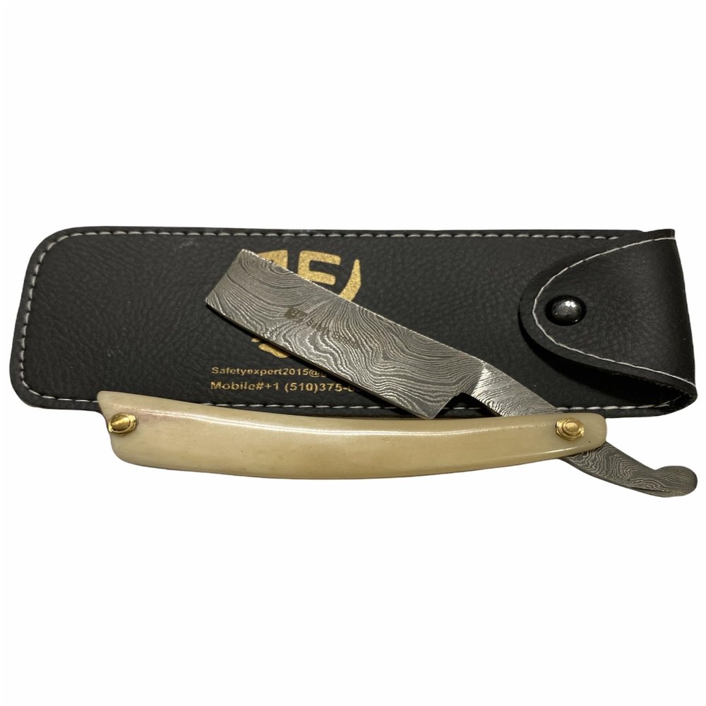 Hand Made Damascus Steel Straight Razor shaving razor folding knife Ready Classic Barber Blade Edge, Men Straight Razor, Be Close Shave, Best Great Gift (white)