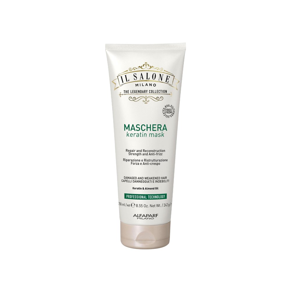 Il Salone Milano Professional Keratin Hair Mask - Damaged Hair Treatment with Almond Oil + Vitamin E to Repair, Nourish and Strengthen Hair Fibers - Premium Quality (8.55 oz / 250 ml)