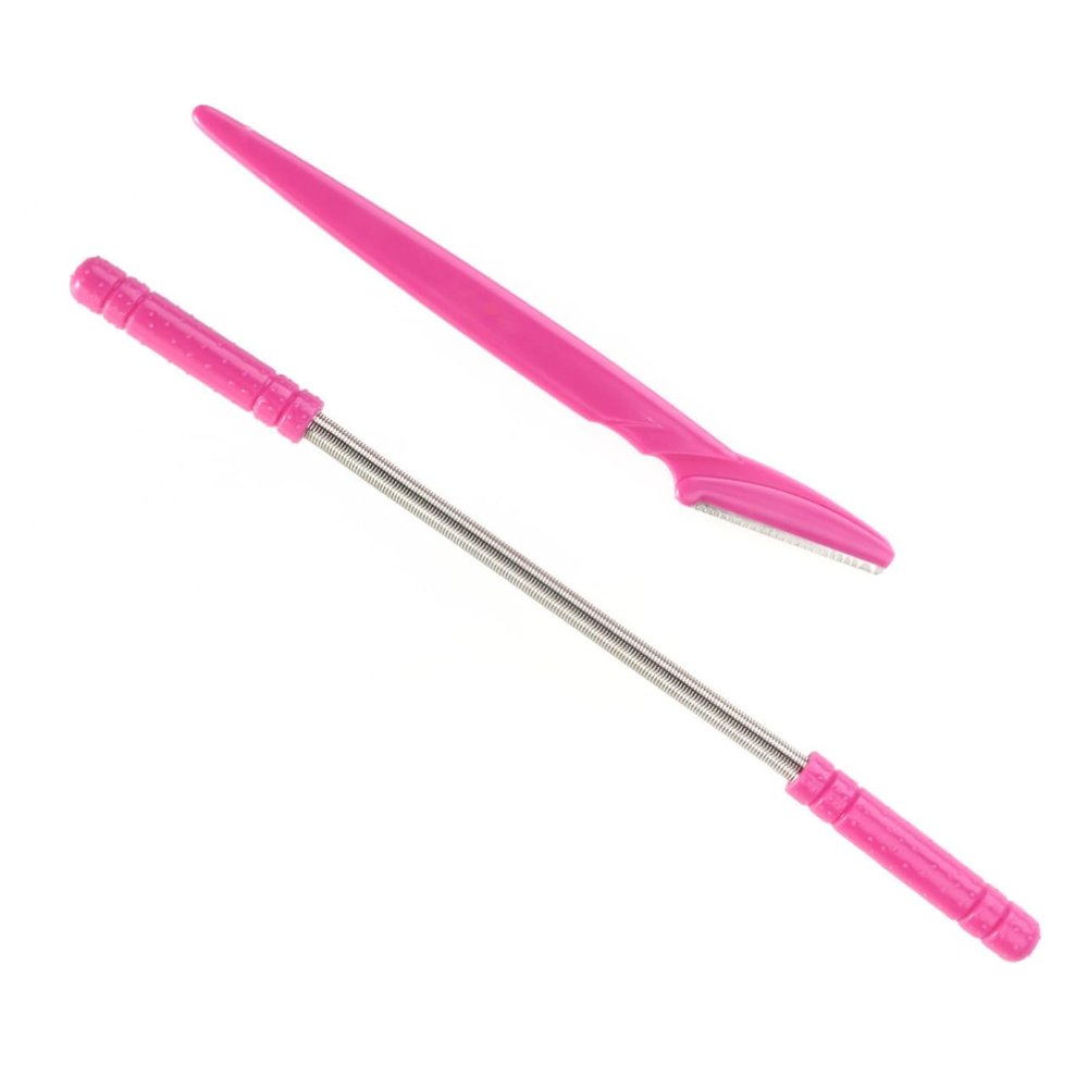 Angoily 2pcs Facial Hair Remover and Eyebrow Shaper Set Spring Epilator Razor for Forehead Cheeks and Upper Lip Pink Beauty Tool for Women