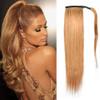 Ponytail Extension Human Hair Honey Blonde Straight Warp Around Human Hair Ponytail for Black Women Brazilian Clip on Ponytail Hair Extension Hairpiece with Magic Paste 27# 80g/Bundle 18inch view 1