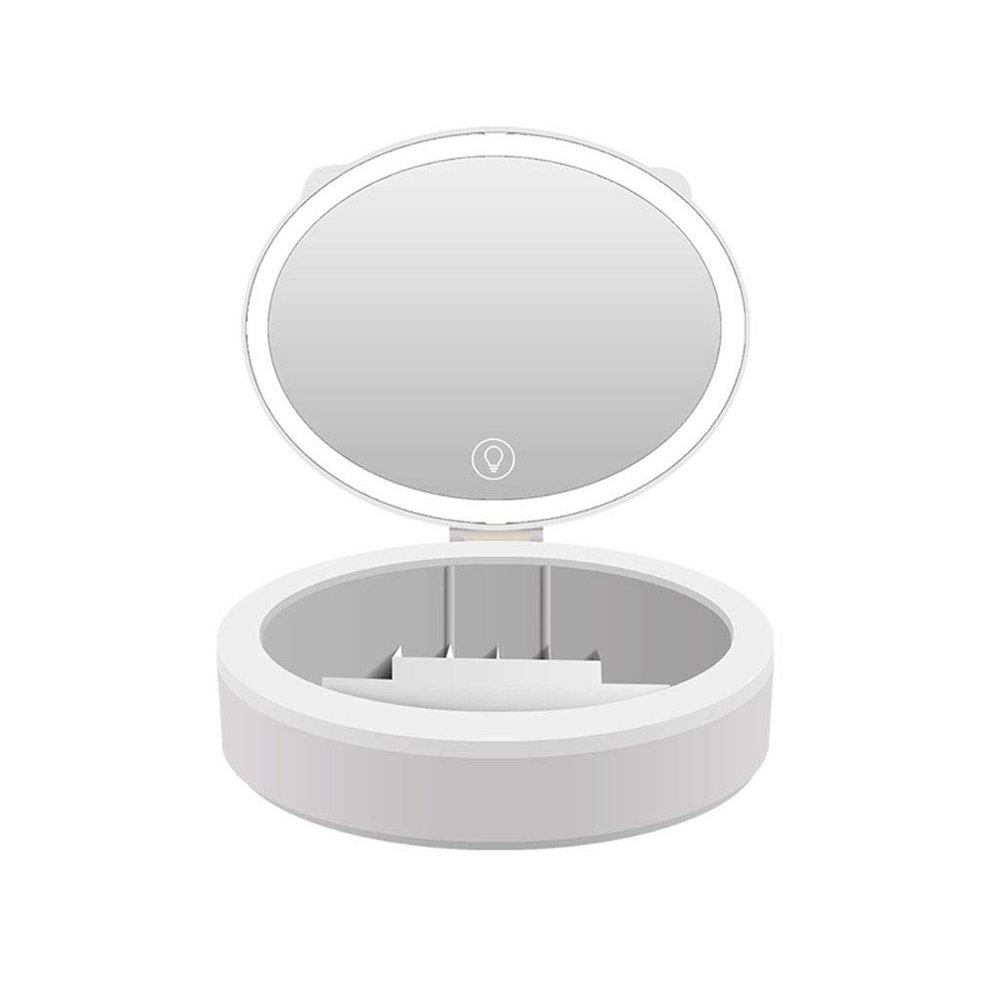Table Desk Vanity Makeup Mirror Desktop Makeup Mirror with Cosmetic Storage Box And Light Foldable Makeup Mirror For Bedroom Dressing Table Powder Room Portable Small Cosmetic Mirror ( Color : A )