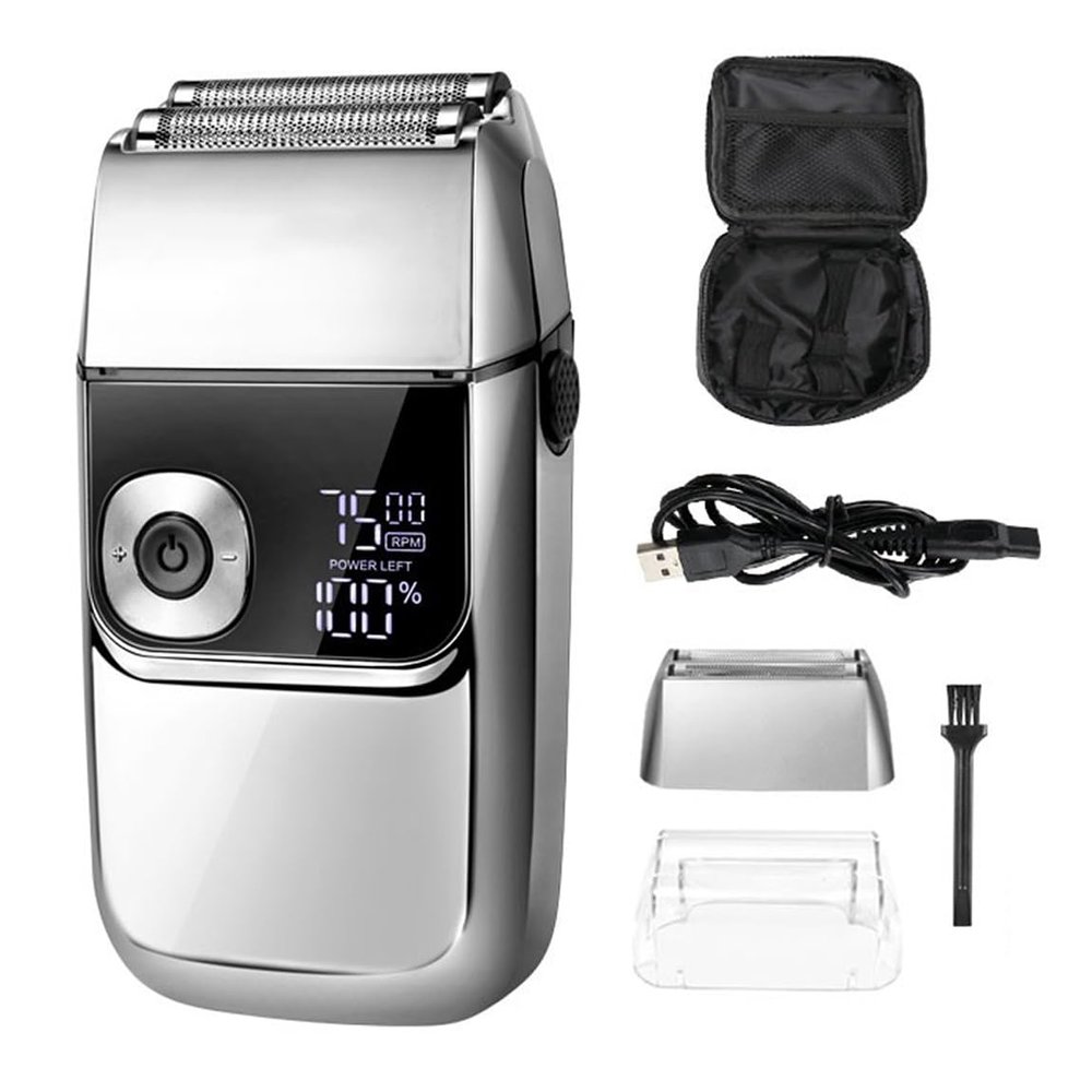 EKHOU Men's Shaver, Electric Foil Shavers for Men All Metal 2 in 1 Foil Trimmer LED Waterproof Shaving Machine 3-Speed Adjustable (Color : Sliver)