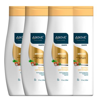 ABOVE Moisture Shampoo, 4 pcs - Moisturizing Shampoo for Men and Women - Restores Shine and Softness - Shea Butter, Bamboo Oil - No Frizz, Split Ends