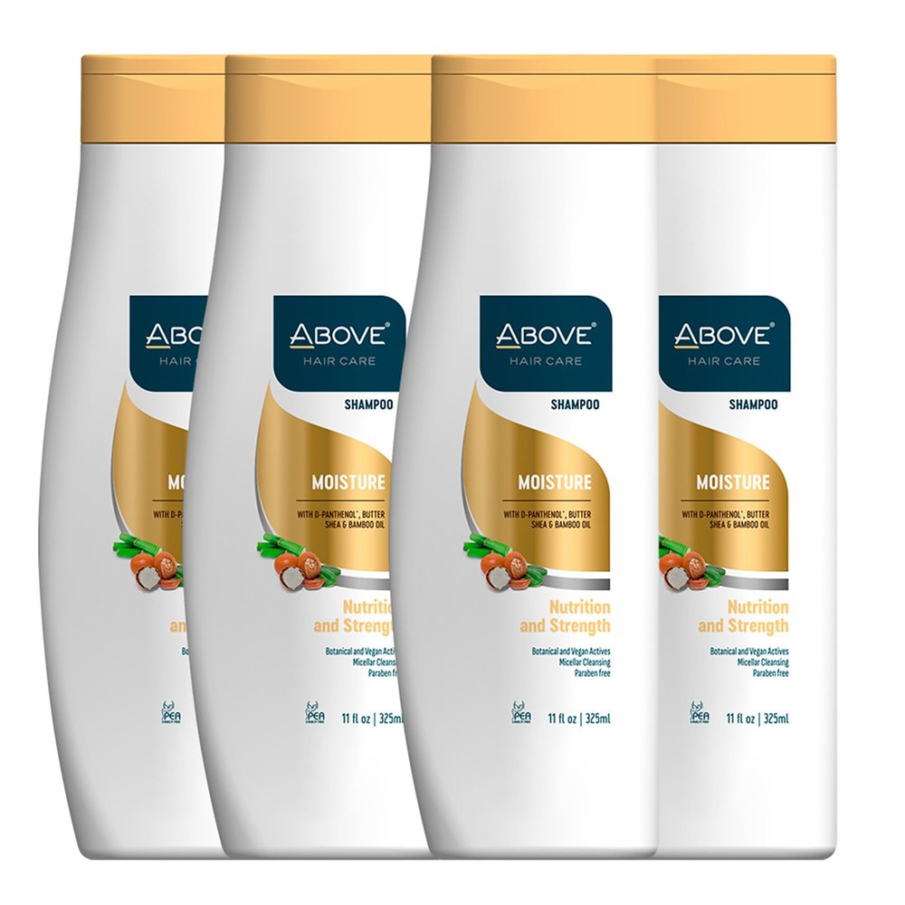 ABOVE Moisture Shampoo, 4 pcs - Moisturizing Shampoo for Men and Women - Restores Shine and Softness - Shea Butter, Bamboo Oil - No Frizz, Split Ends