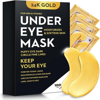 Bukamkom 200Pcs/100 Pair Under Eye Patches Gold for Dark Circles, Puffy Eyes, and Wrinkles, 24K Gold Eye Mask for Face, Eye Cream for Men and Women