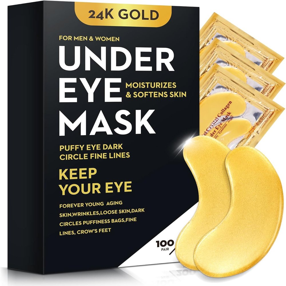 Bukamkom 200Pcs/100 Pair Under Eye Patches Gold for Dark Circles, Puffy Eyes, and Wrinkles, 24K Gold Eye Mask for Face, Eye Cream for Men and Women