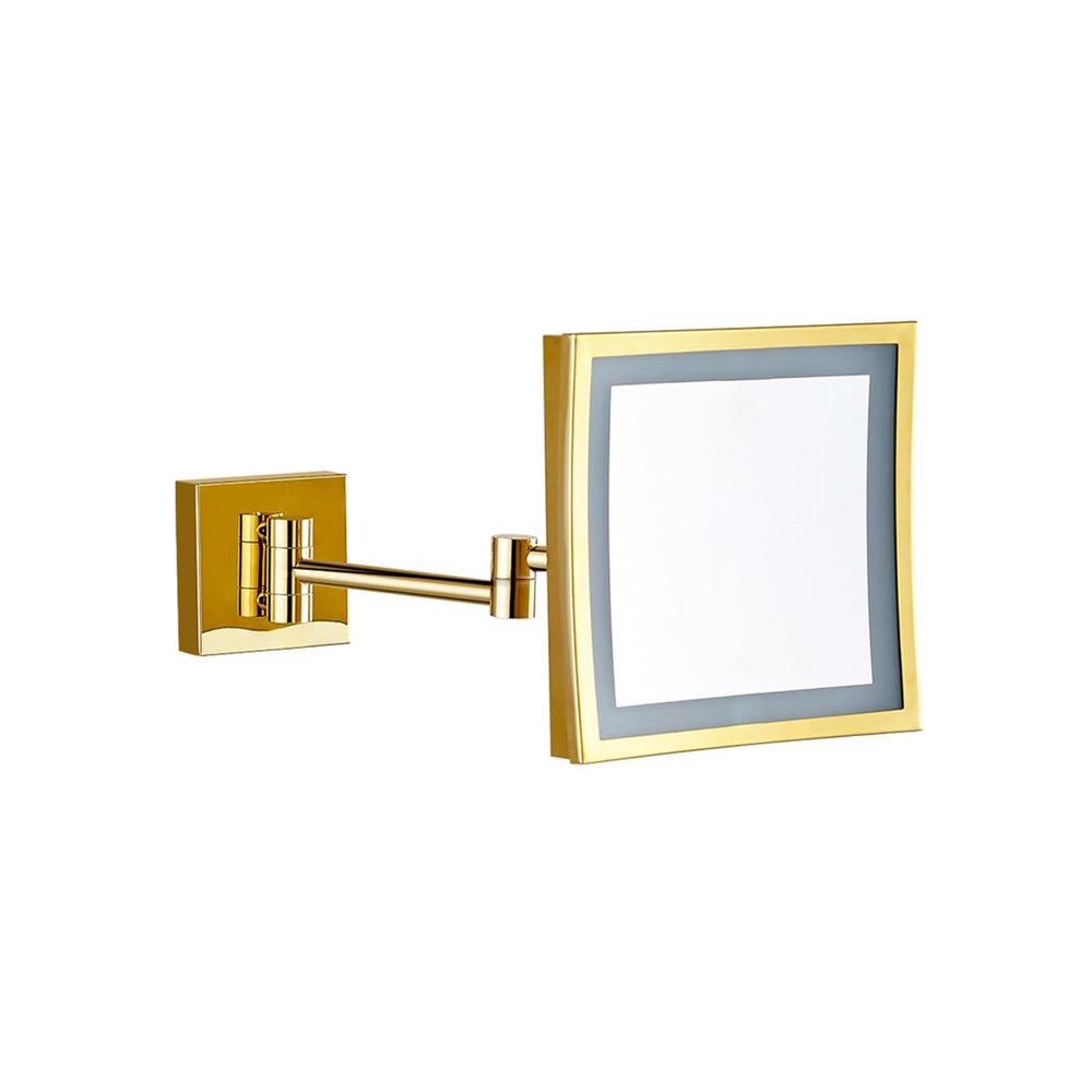 CBLdF Wall Mounted Makeup Mirror - Double Sided Magnifying Makeup Mirror, Square LED Vanity Mirror Beauty Mirror,Concealed Gold,5X
