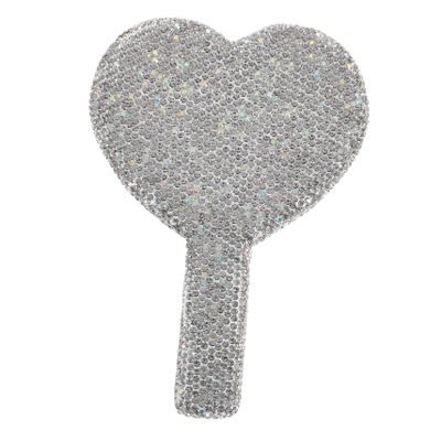 NOLITOY Luxury Heart Shape Hand Mirror Crystal Cosmetic Mirror with Magnification for Travel Purse