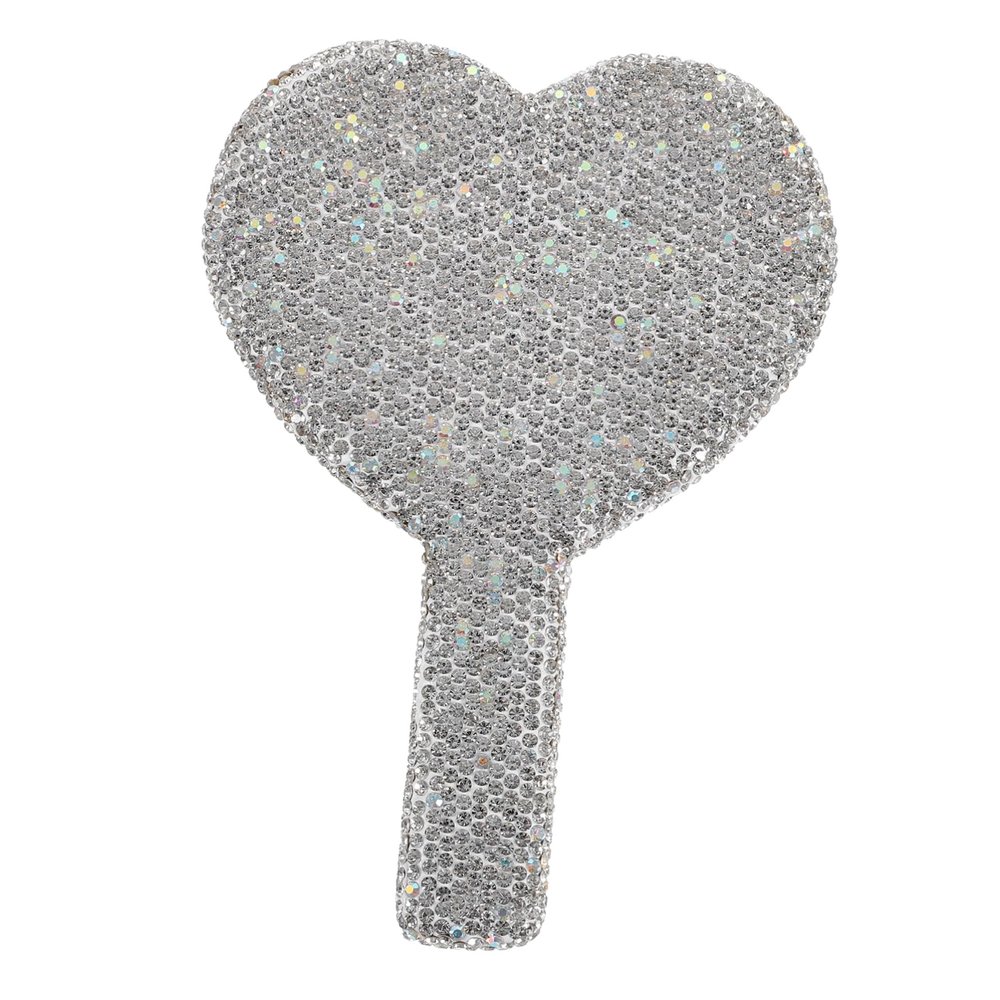 NOLITOY Luxury Heart Shape Hand Mirror Crystal Cosmetic Mirror with Magnification for Travel Purse