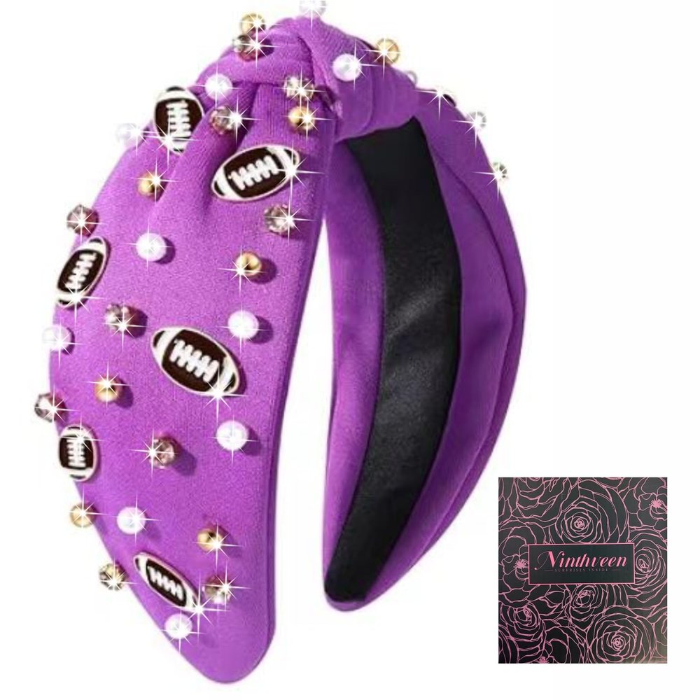 stesdy Women's Fashion Football Headband Black Red Orange Blue Pearl Rhinestone Jeweled Knotted for Girl's Fashion Cute Wide Headband for Mother's Day,Christmas,Birthday Gift
