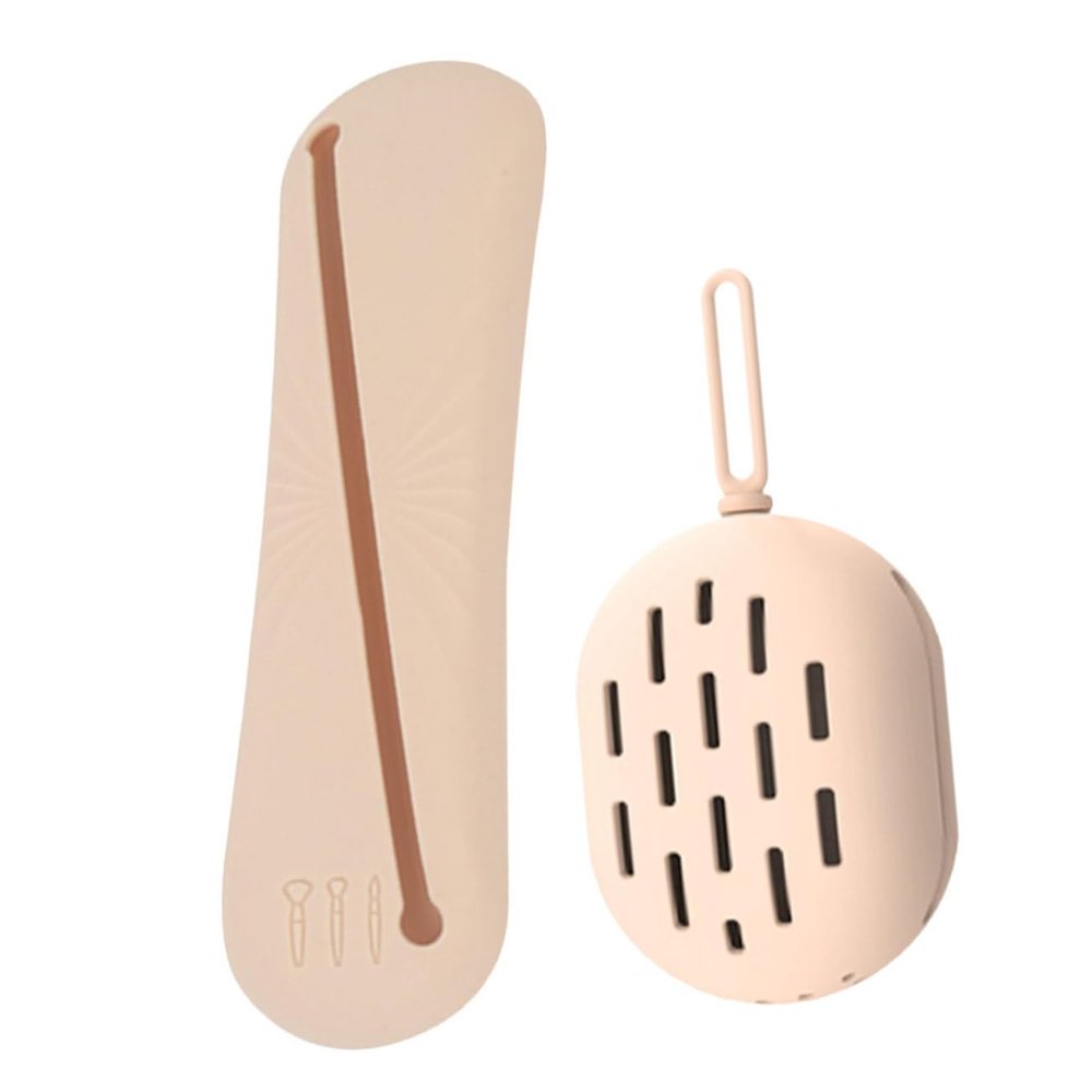 1 Set Beauty Egg Cosmetic Bag Make up Holder Silicone Sponge Brush Holder Travel Puff Box USB, Khaki, 6.5x5cm