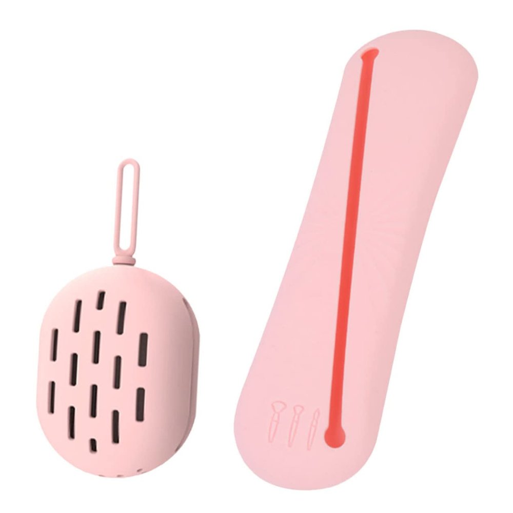 1 Set Beauty Egg Cosmetic Bag Make up Holder Silicone Sponge Brush Holder Travel Puff Box USB, Pink, 6.5x5cm