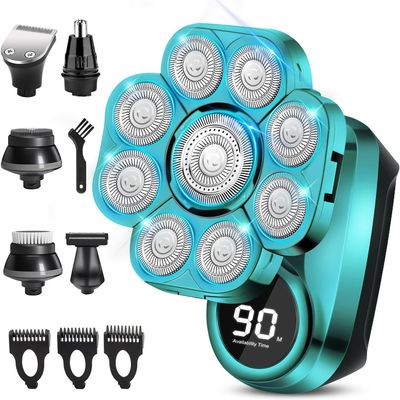 9D Head Shavers for Bald Men, Anti-Pinch Electric Razor for Men, 6-in-1 Mens Grooming Kit with Nose Hair Trimmer, Beard Trimmer for Men, Waterproof and Rechargeable Electric Shavers