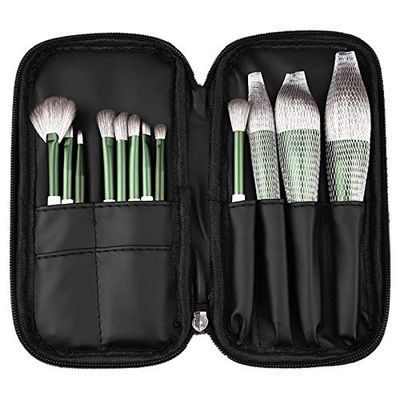 12 Green Glaze Makeup Brushes Set, Super Soft Snow Fox Hair Full Brushes