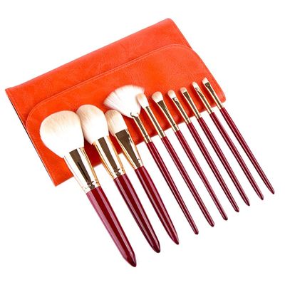 10Pcs Makeup Brush Set Red Superfine Fibre Makeup Brush Beauty Tool Kit