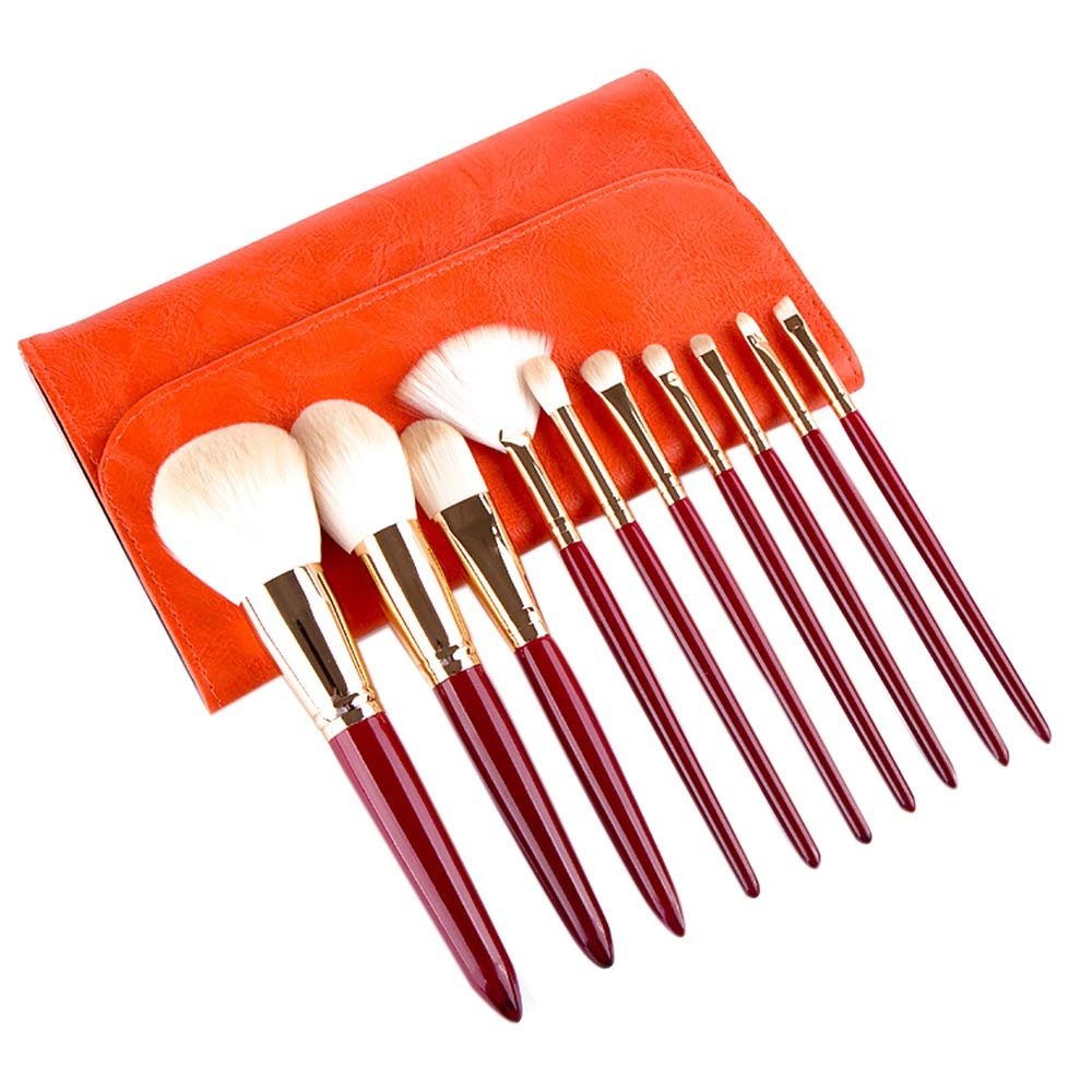 10Pcs Makeup Brush Set Red Superfine Fibre Makeup Brush Beauty Tool Kit