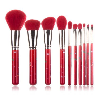 10 Piece Christmas Makeup Brush Set Bright Red Beauty Tool Shadow Makeup Brush