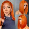 Belaved Bob Wig Human Hair 13x4 HD Lace Front Free Part Wigs Orange Short Straight Bob Wigs Pre Plucked with Baby Hair Glueless Natural Hairline 180% Density Ginger 14 Inch view 1
