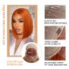 Belaved Bob Wig Human Hair 13x4 HD Lace Front Free Part Wigs Orange Short Straight Bob Wigs Pre Plucked with Baby Hair Glueless Natural Hairline 180% Density Ginger 14 Inch view 2