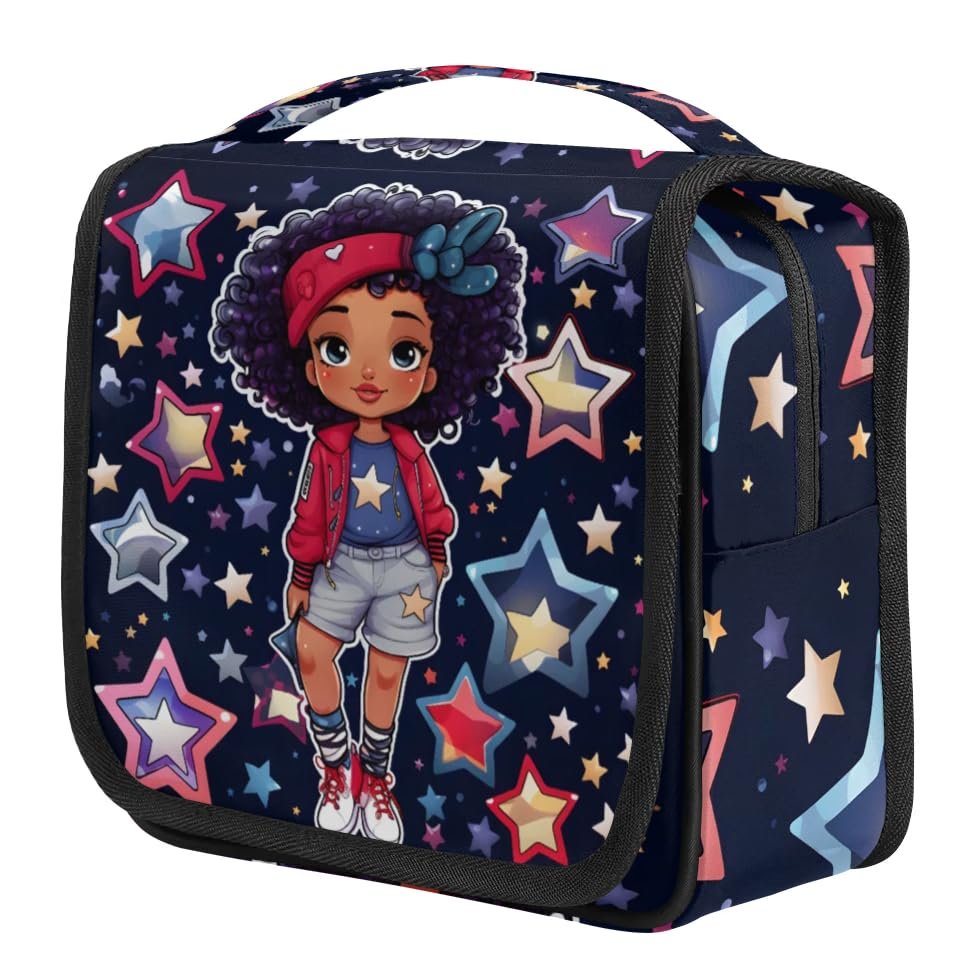 American Girl Stars Travel Toiletry Bag with Hanging Hook, Waterproof Toiletries Bag for Women, Portable Makeup Organizer for Makeup Brushes Digital Accessories, Hanging Cosmetics Bag for Bathroom
