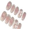 CHRISK Cute Pink Sweet Princess Removable Handmade Wear Nail Art Vitality Girl Short Fake Nails Blush Bow Nail Patch (Color : M) view 1