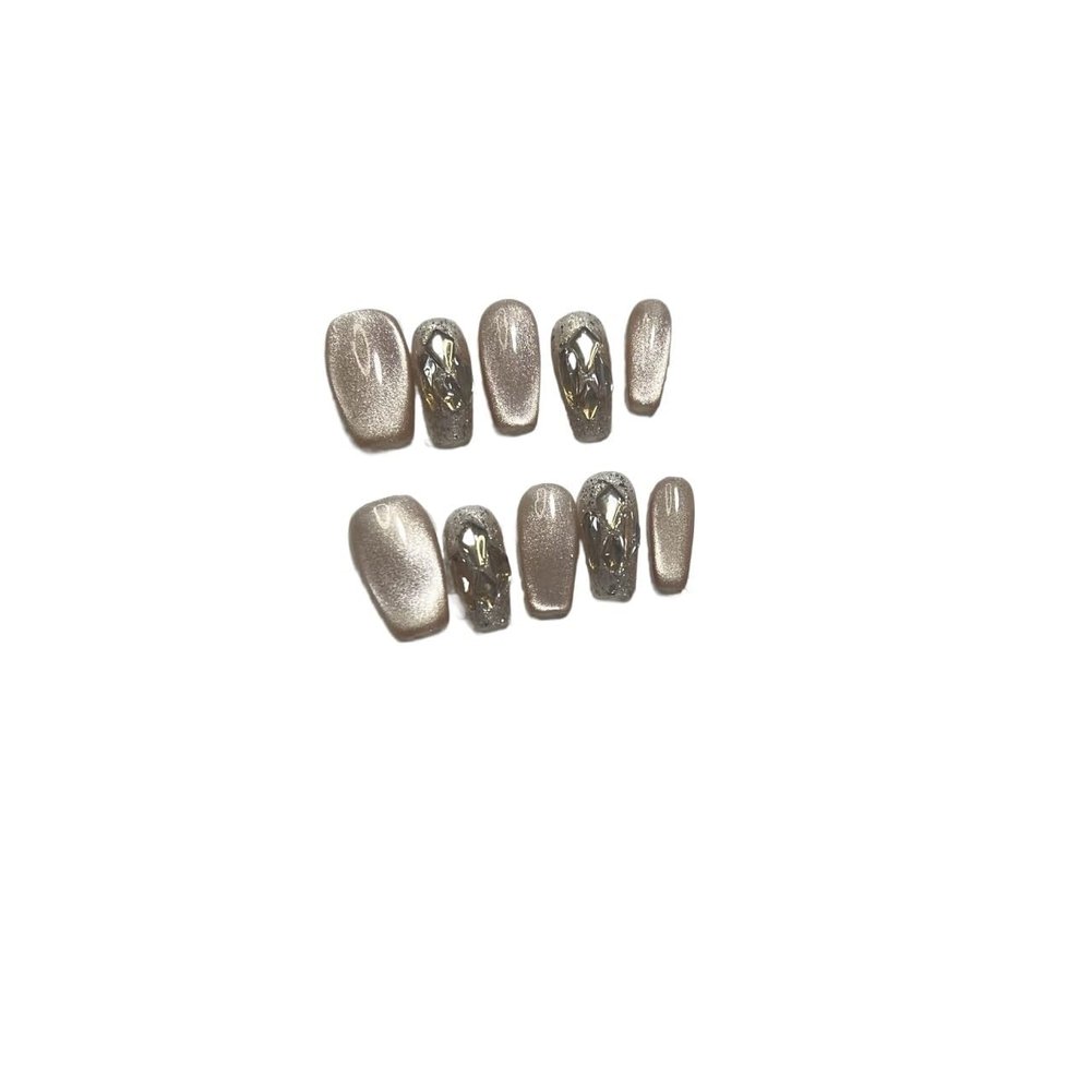 CHRISK Exotic Diamond Jumping Nail Dressing with Champagne Cat Eyes (Size : M)