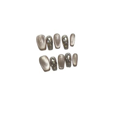 CHRISK Exotic Diamond Jumping Nail Dressing with Champagne Cat Eyes (Size : L), 1 Count (Pack of 1)