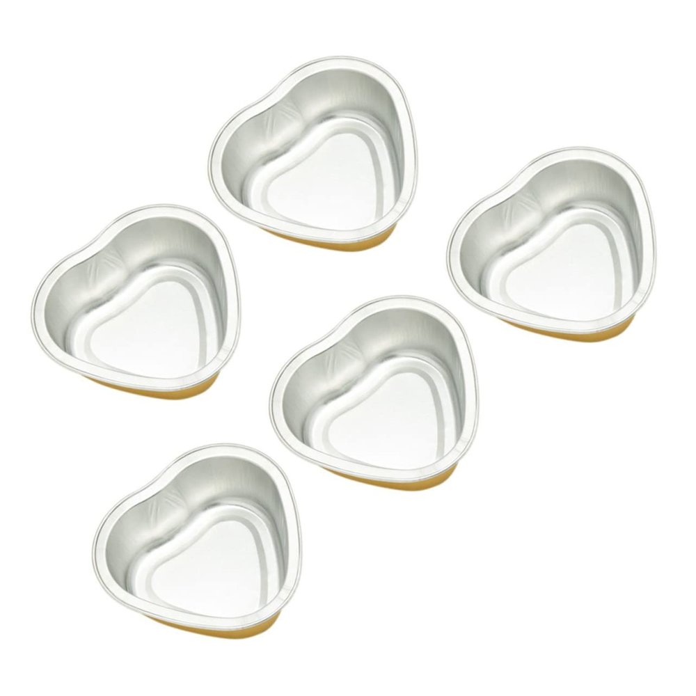 FRCOLOR 5pcs Heart-shaped Melting Wax Bowls for Hair Removal Golden Aluminum Depilatory Cream Containers for All Body Parts Thin Design