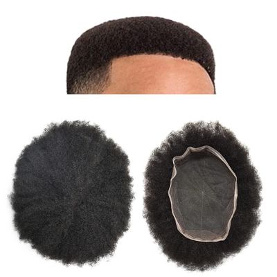F M FACE MIRACLE NEW YORK Afro Toupee Full Lace Man Hair Wave For Black Men Breathable Kinky Curly Hair For American African Men Wigs (#1B Off Black, 6MM Wave)