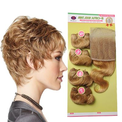 Mayloss 13 * 4 Front Lace Afro-B Weft Hair weave Human Hair Virgin Human Hair 4 Bundles/pack Body Wave Blonde Black Brown Hair Extensions (13 * 4, 27)