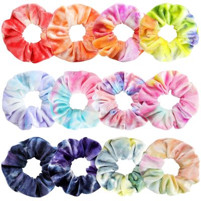 PROPOG Velvet Hair Scrunchies for Girls and Women, Premium Elastic Tie-Dye Scrunchies and Ponytail Holders - 12 Colors