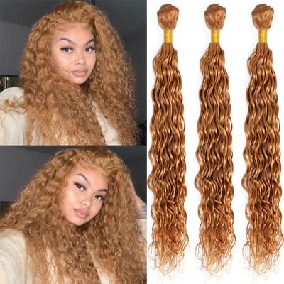 10 12 14 Inch #27 Honey Blonde Bundles Human Hair 3 Bundles Brazilian Remy Hair 100 Grams/Bundle 10A Grade Unprocessed Virgin Hairs Blonde Water Wave Bundle Weaves Extensions