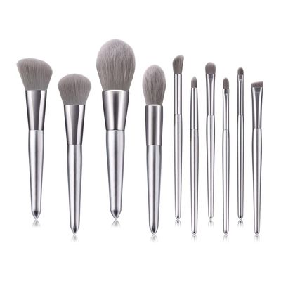 10pcs Silver Makeup Brushes Set Powder Foundation Blush Contour Concealer Eye Shadow Eyebrow Cosmetic Make Up Brush Tool