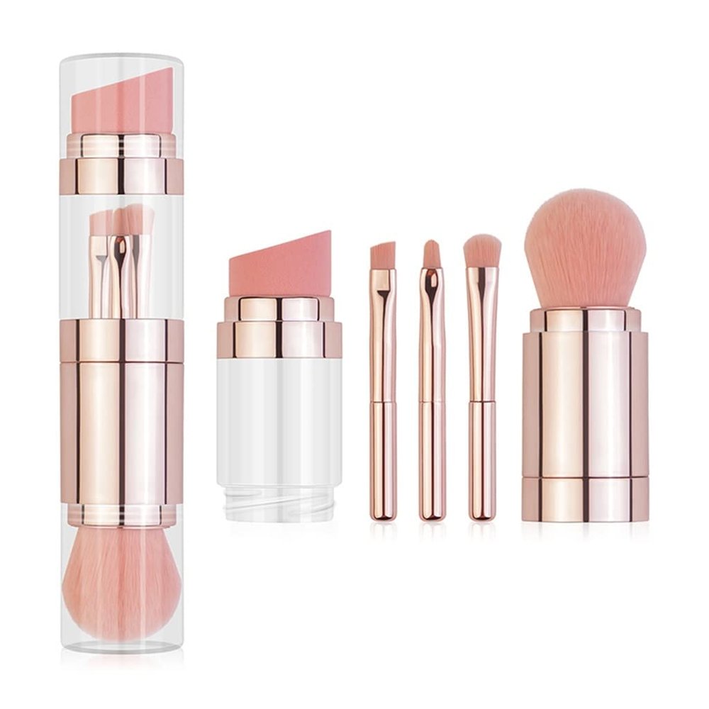 5 In 1 Portable Retractable Makeup Brushes For Foundation Eyebrow Lip Eyeshadow Loose Powder Cosmetic Set Makeup Brush Tools