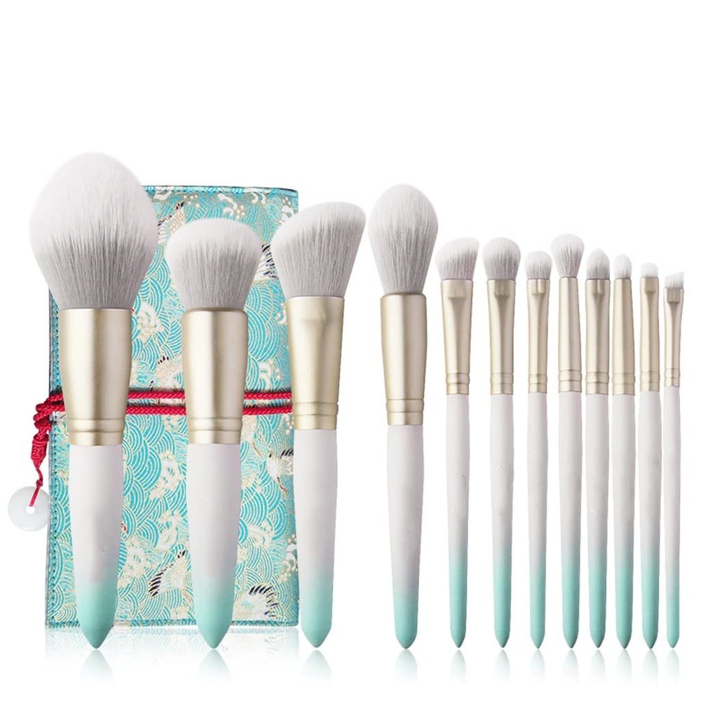 Makeup Brush-Ice White 12pcs Synthetic Hair Cosmetic Brushes Set Foundation Blush Powder Face Eye-cosmetic Tools Pens