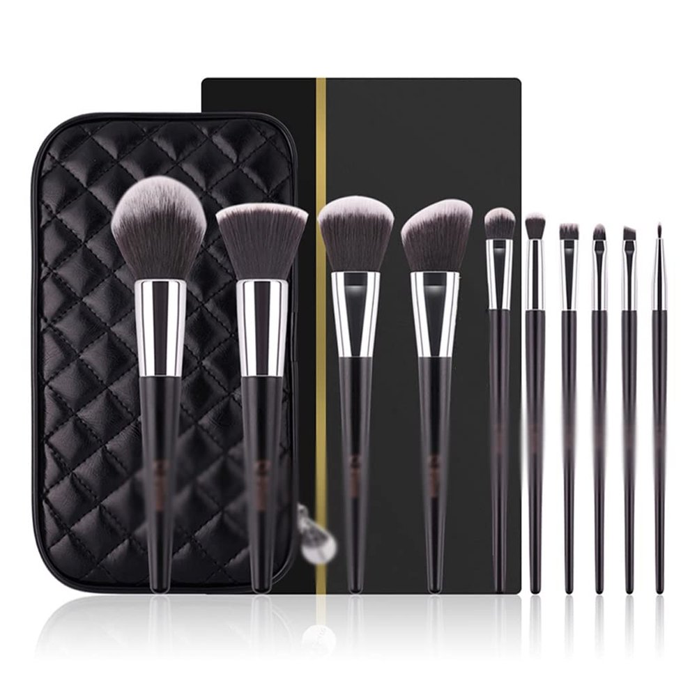 10Pcs Makeup Brushes Set with Bag Synthetic Kabuki Foundation Blending Powder Blush Concealers Eyeshadows Brush