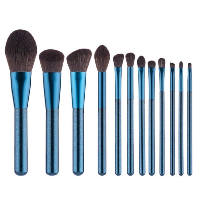 12 Pcs Blue Brilliant Colour Make-up Brush Litchi Pattern Tie-up Hard Package Make-up Kit Brushes Cosmetic Tool