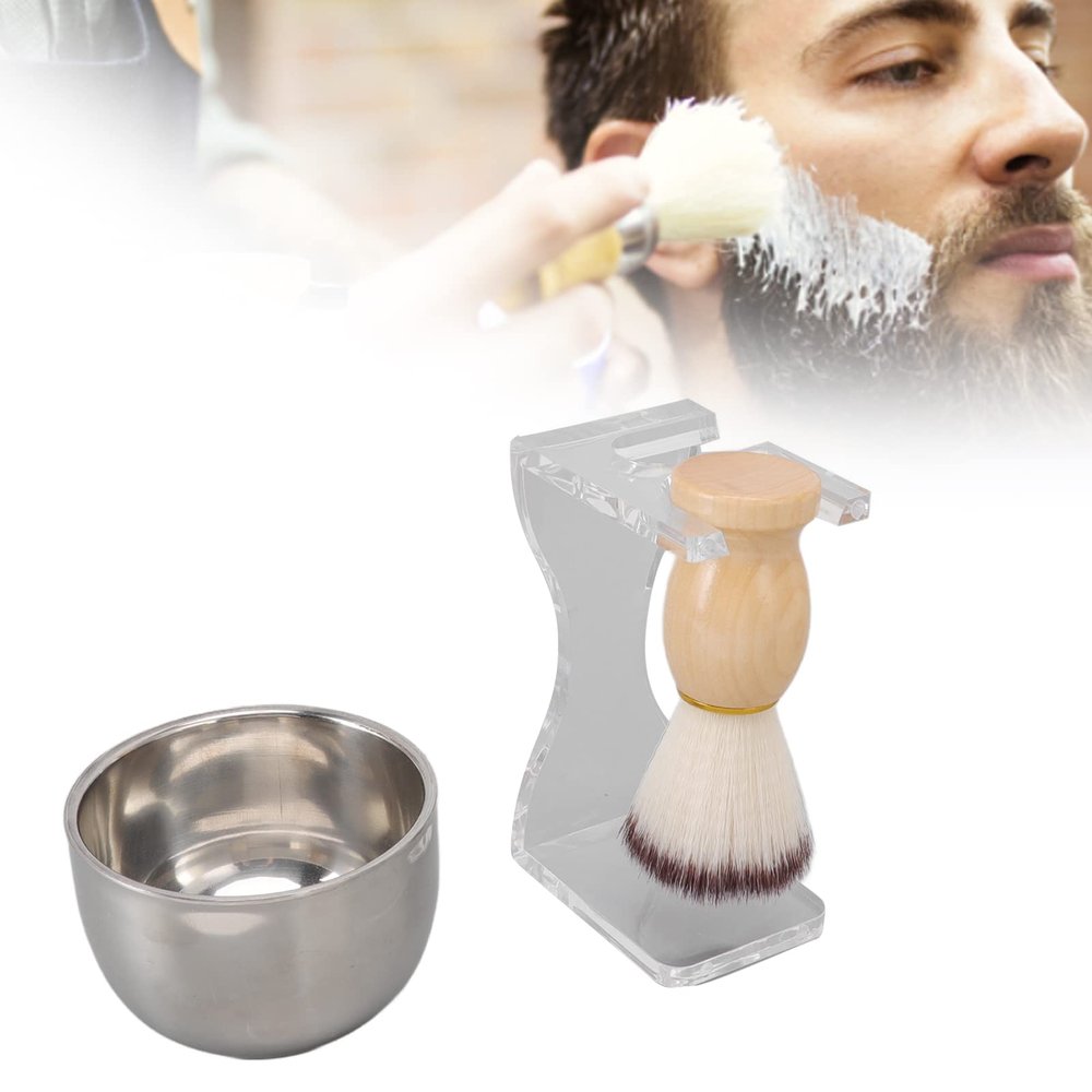3 PCS Men Shaving Brush Set Acrylic Brush Holder Bubble Bowl Gentle Nylon Bristles Shave Kit Shave Brush Holder Bowl Set Shaving Brush Bubble Bowl Kit