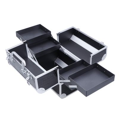 POPETPOP Portable Makeup Organizer Aluminum Alloy Cosmetic Box Toiletry Bag Large Capacity Double Opened Makeup Case for Women