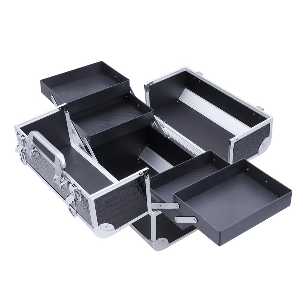 POPETPOP Portable Makeup Organizer Aluminum Alloy Cosmetic Box Toiletry Bag Large Capacity Double Opened Makeup Case for Women